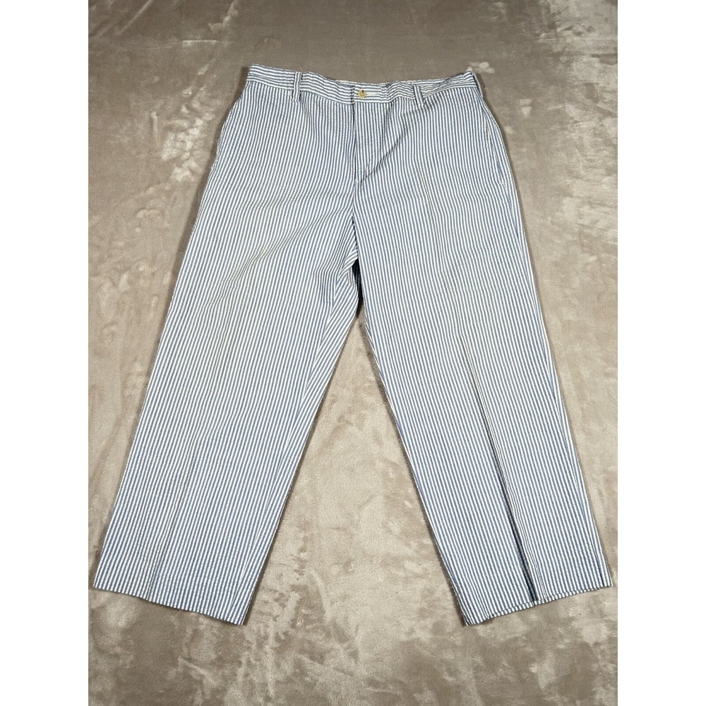 Izod Seersucker Pants Mens 36x30 Blue White Striped Cotton Golf Preppy Slacks